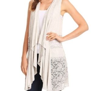 T Party Light Grey Sleeveless Lace Vest
